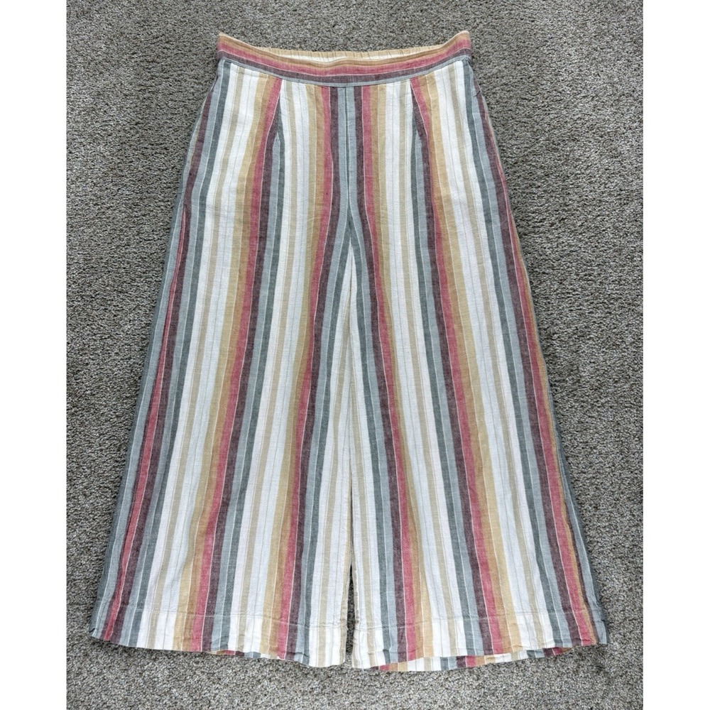 BeachLunchLounge Cropped Linen Blend Wide Leg Pant Womens S Sundial Multi Stripe